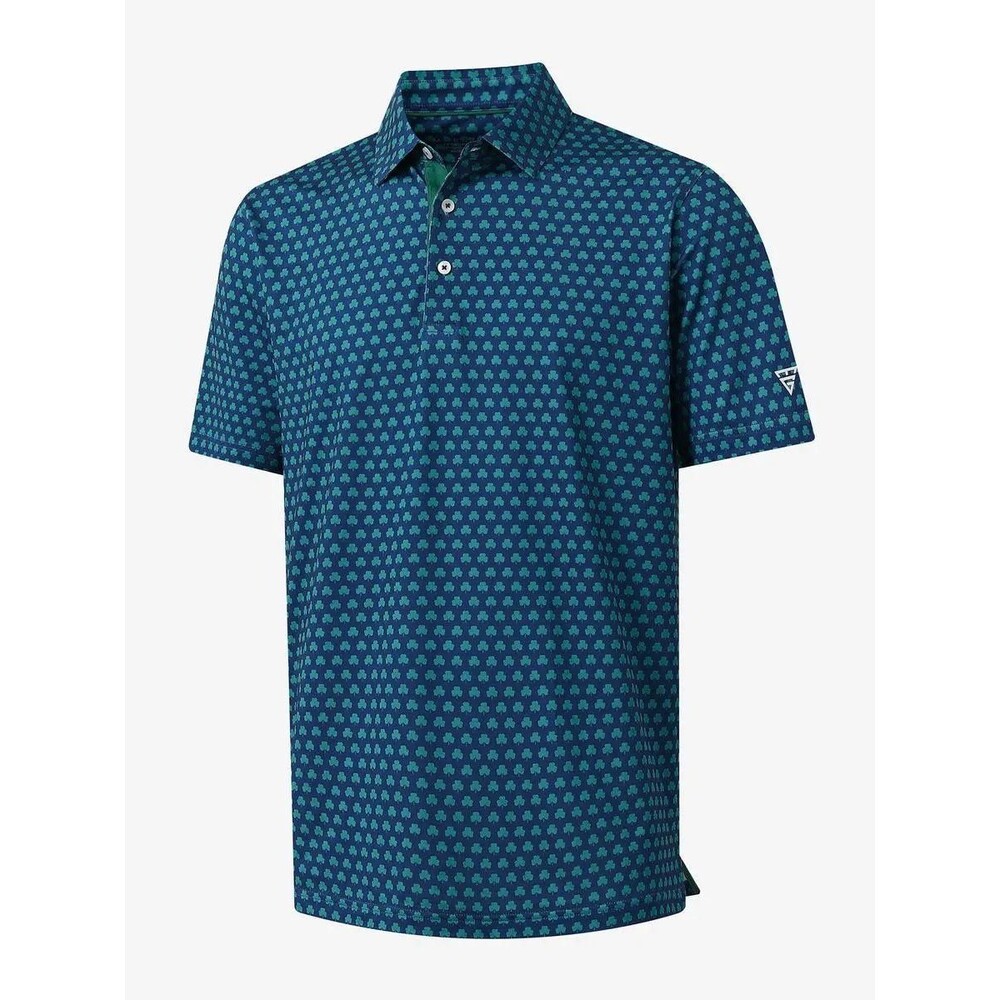 Maelreg Performance Golf Polo Large Four Leaf Clover UPF 50+ Stretch NWT